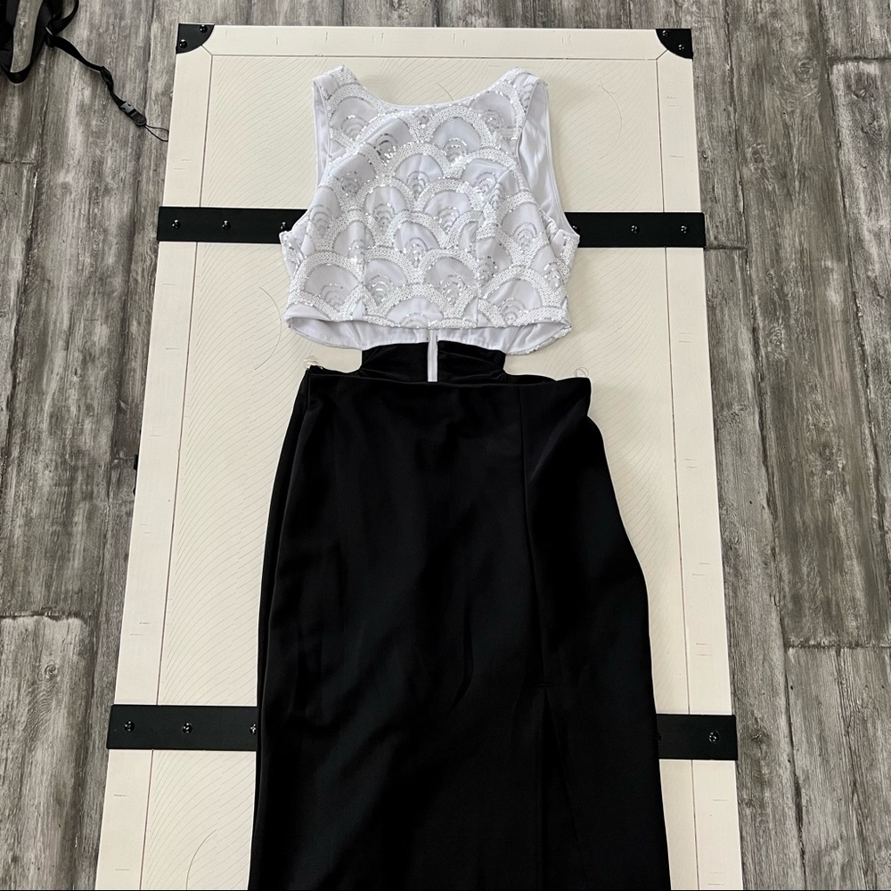 Black and white sequin maxi dress